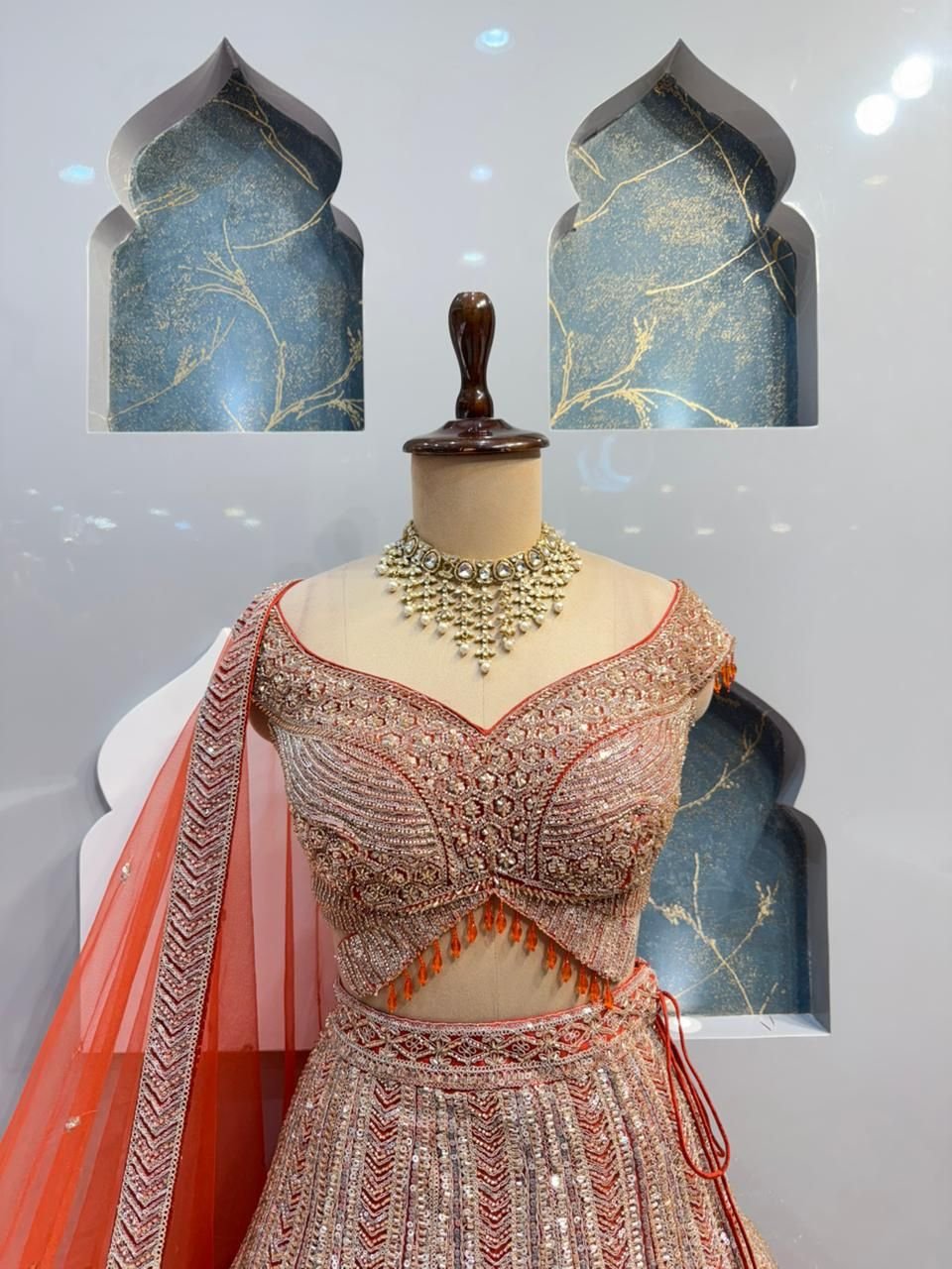 "ROYAL CORAL AND ROSE GOLD LEHENGA" image 2