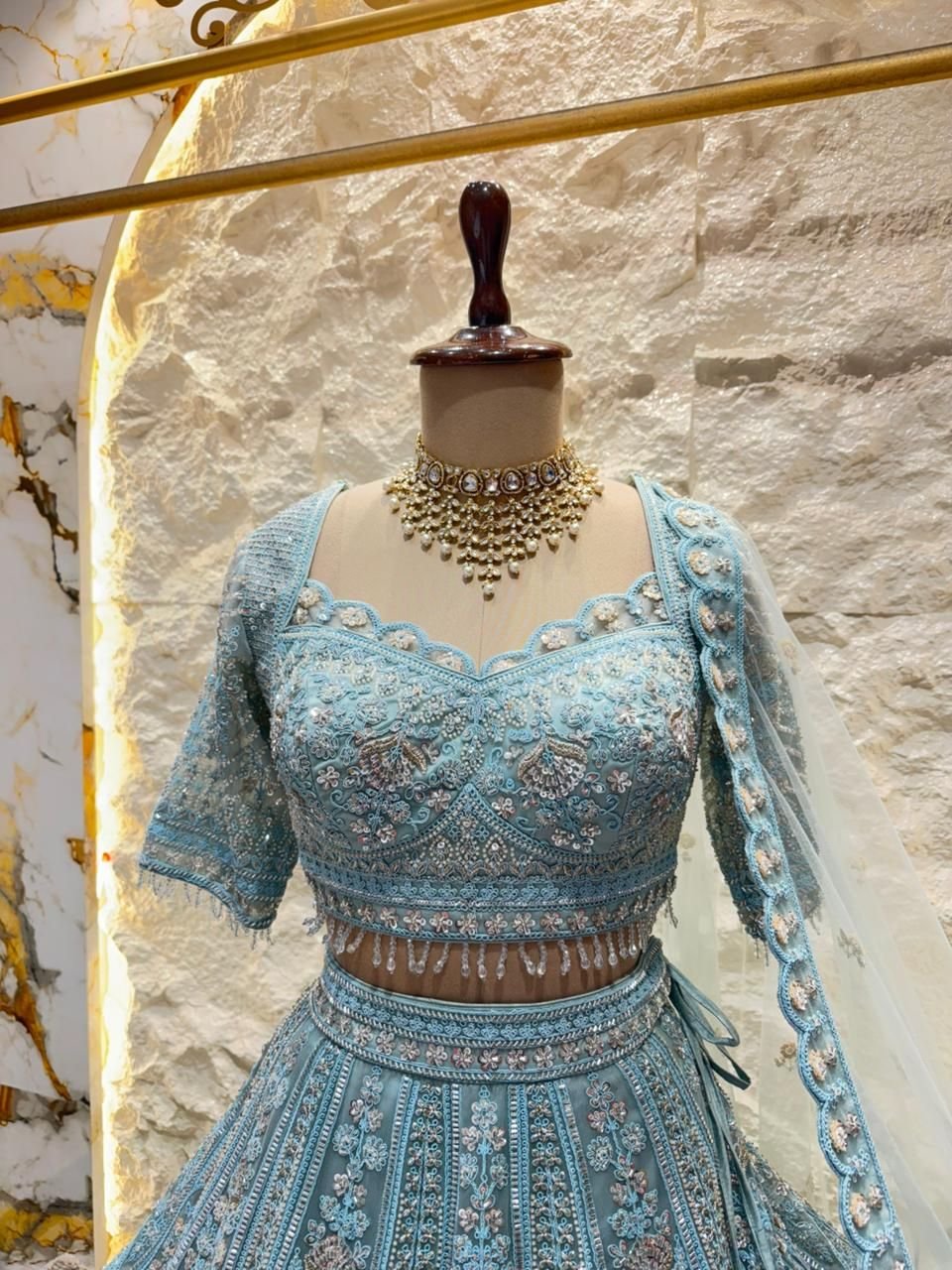 "ICE BLUE HERITAGE EMBROIDERED LEHENGA" image 1