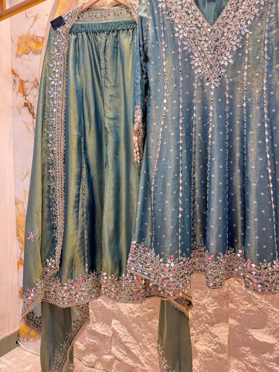 "TEAL MIRROR EMBELLISHED ANARKALI" image 2