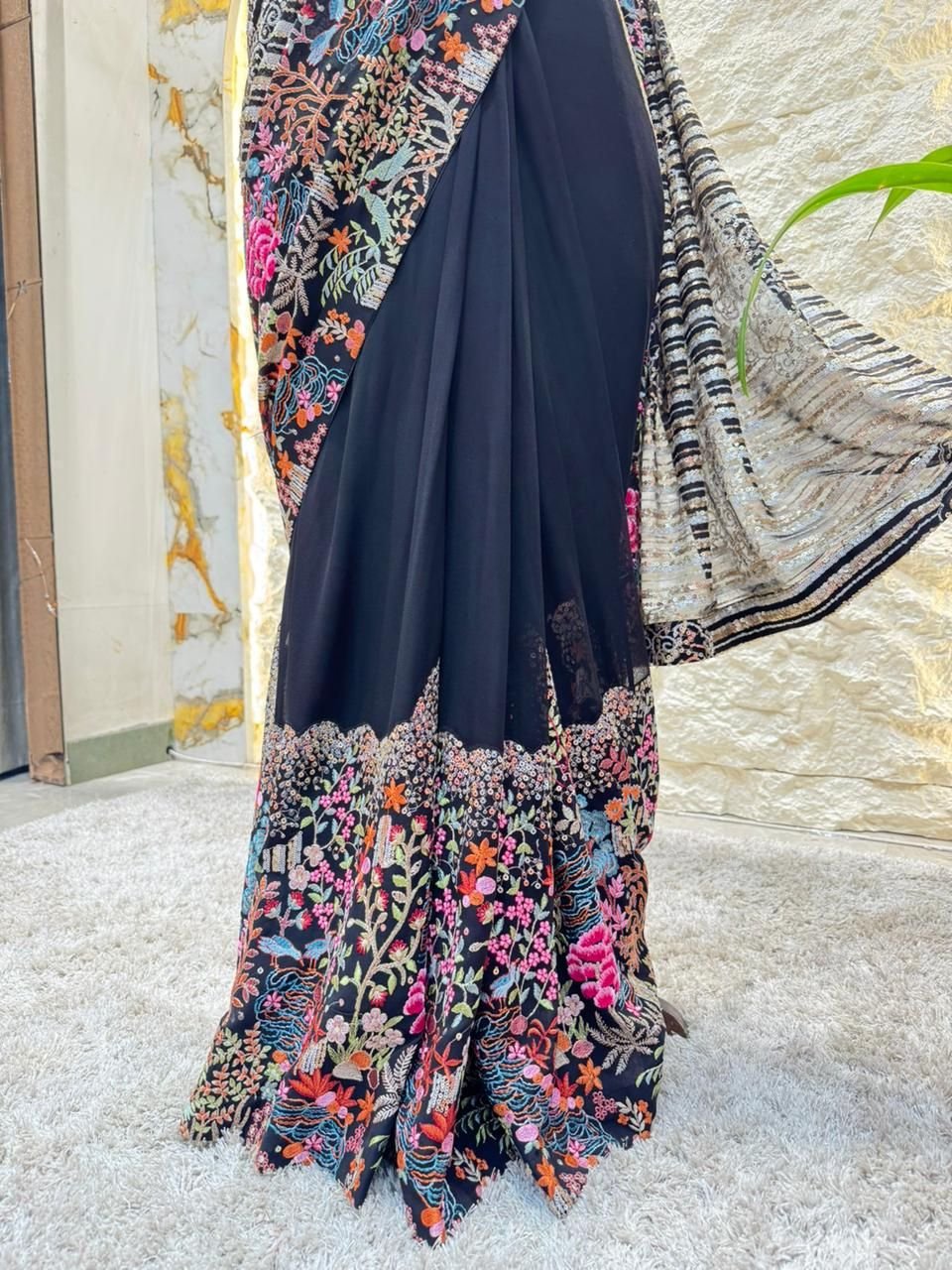 "NOIR GARDEN EMBROIDERED DESIGNER SAREE" image 3