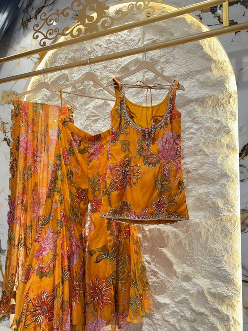 " MARIGOLD BLOOM PRINTED SHARARA SET SUIT" image 1