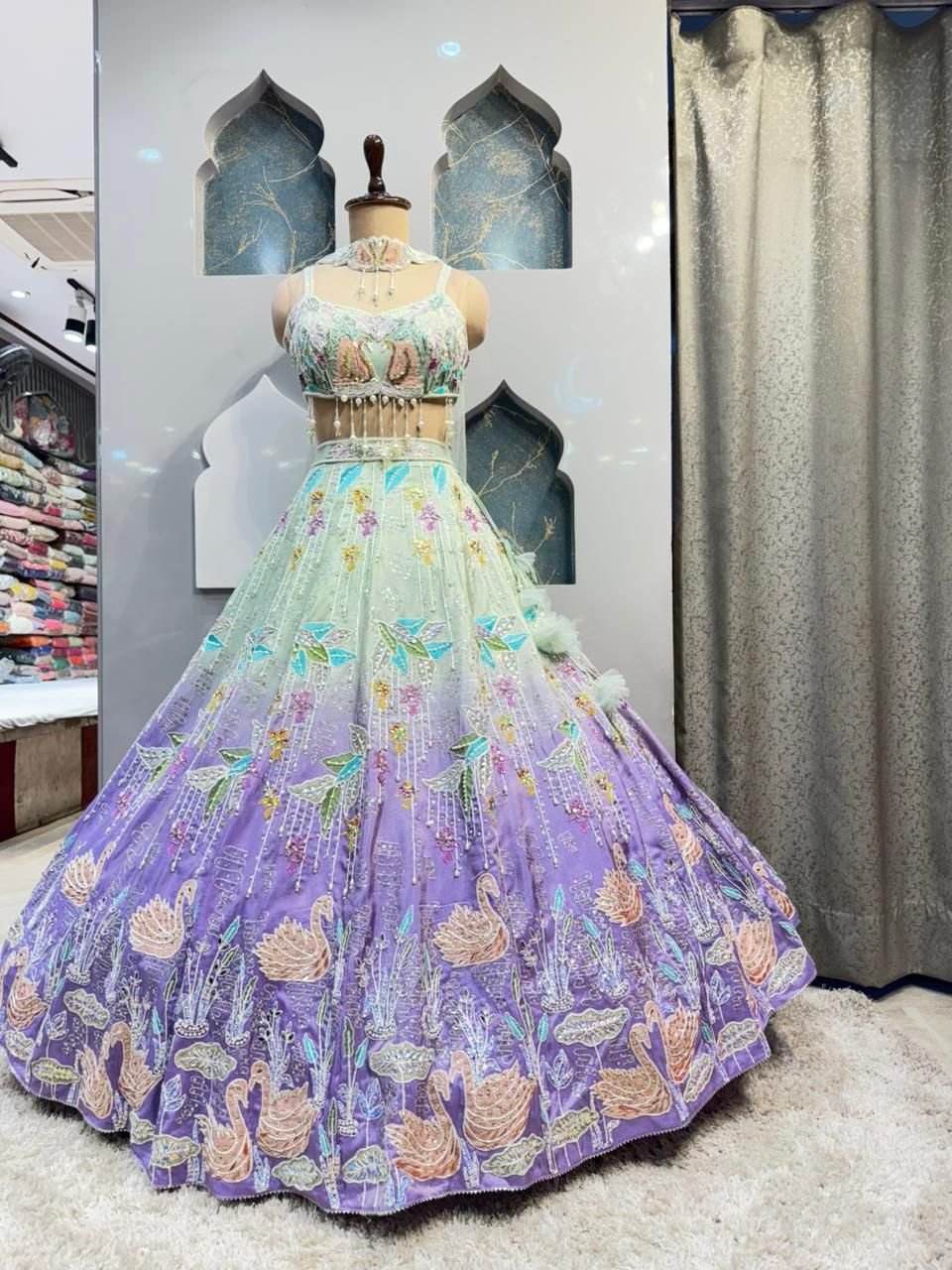"MINT TO LAVENDER OMBRE LEHENGA" image 3