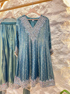 "TEAL MIRROR EMBELLISHED ANARKALI" image 1