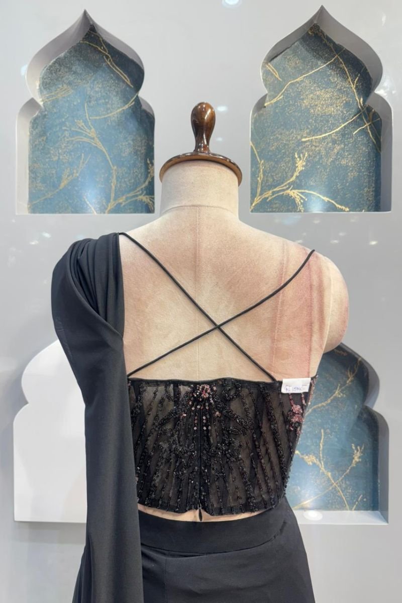 "BLACK ROSE SEQUIN DRAPE SAREE" image 5