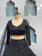 " MIDNIGHT BLACK SEQUIN EMBROIDERED LEHENGA" image 2