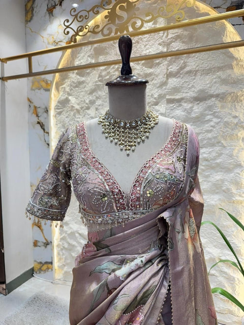 "BLUSH BLOSSOM TISSUE SAREE" image 1