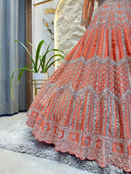"PEACH ROYALE HEAVY EMBROIDERED LEHENGA" image 4