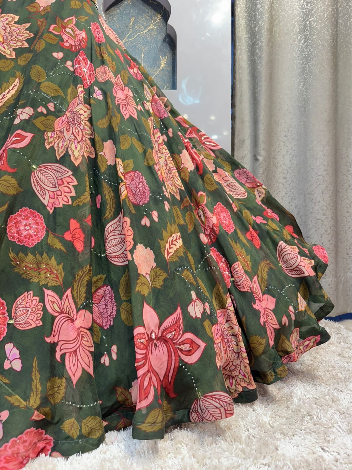 "FOREST GREEN FLORAL LEHENGA" image 3