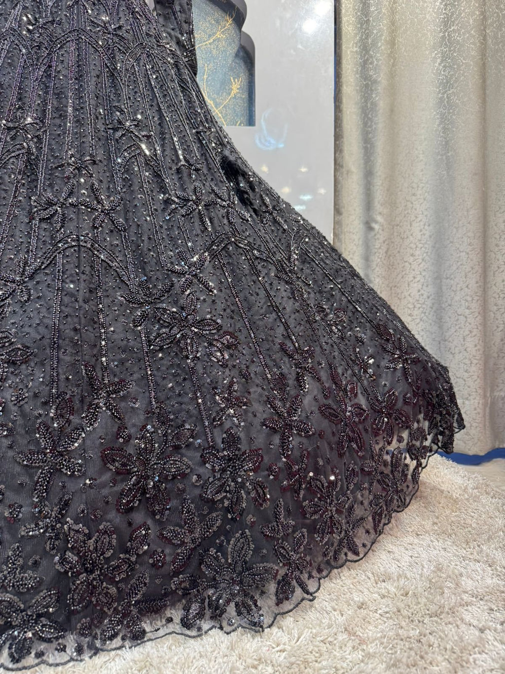 " MIDNIGHT BLACK SEQUIN EMBROIDERED LEHENGA" image 3