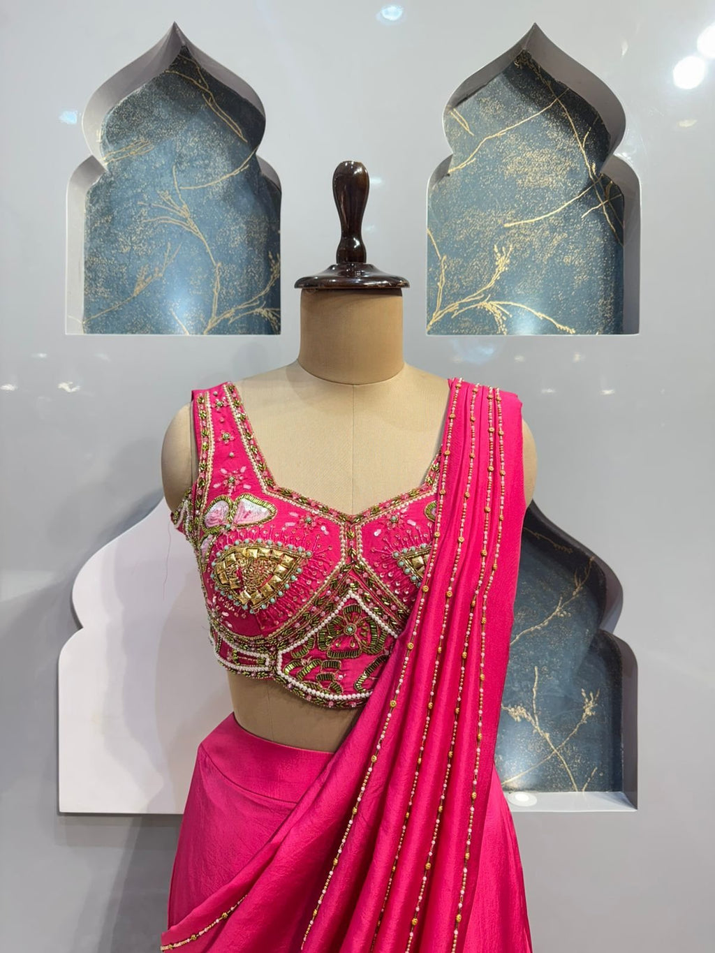 "RANI PINK EMBELLISHED BLOUSE DRAPE SAREE" image 1