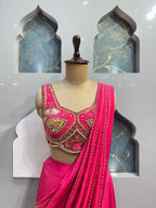 "RANI PINK EMBELLISHED BLOUSE DRAPE SAREE" image 1