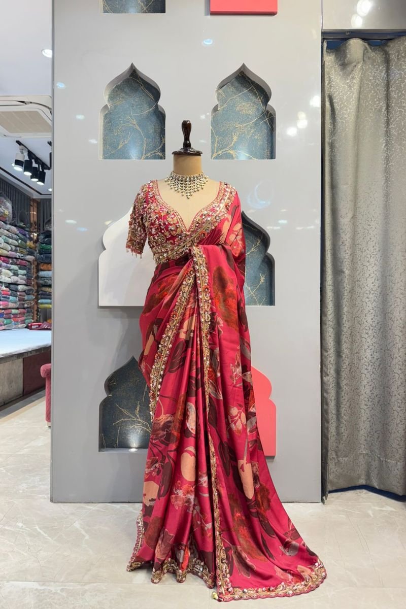 "ROSEWOOD FLORAL EMBELLISHED SAREE" image 0