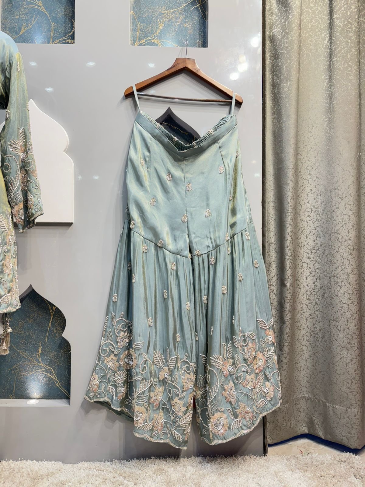 "MINT BLUE FLORAL EMBROIDERED SHARARA" image 2