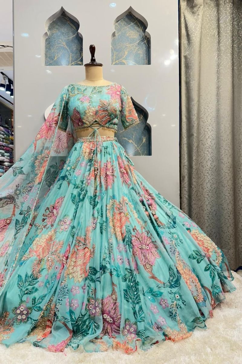 "AQUA BLOOM FLORAL LEHENGA" image 4