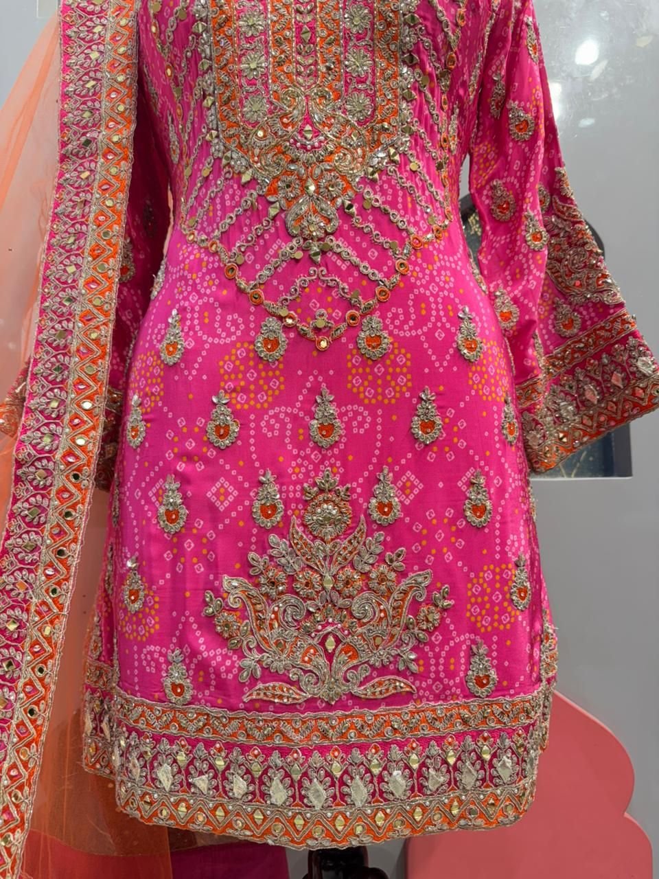 "GULNAAR PINK AND ORANGE FESTIVE SHARARA" image 3