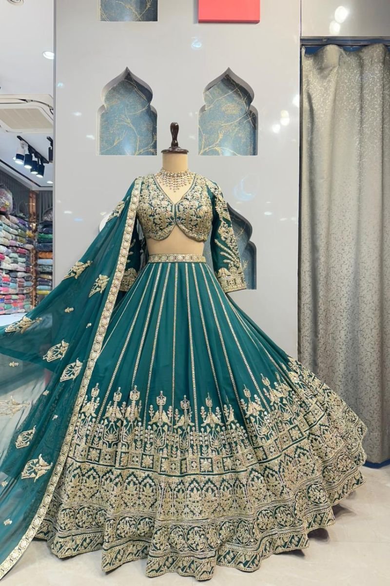 "TEAL ZARI ELEGANCE LEHENGA" image 0