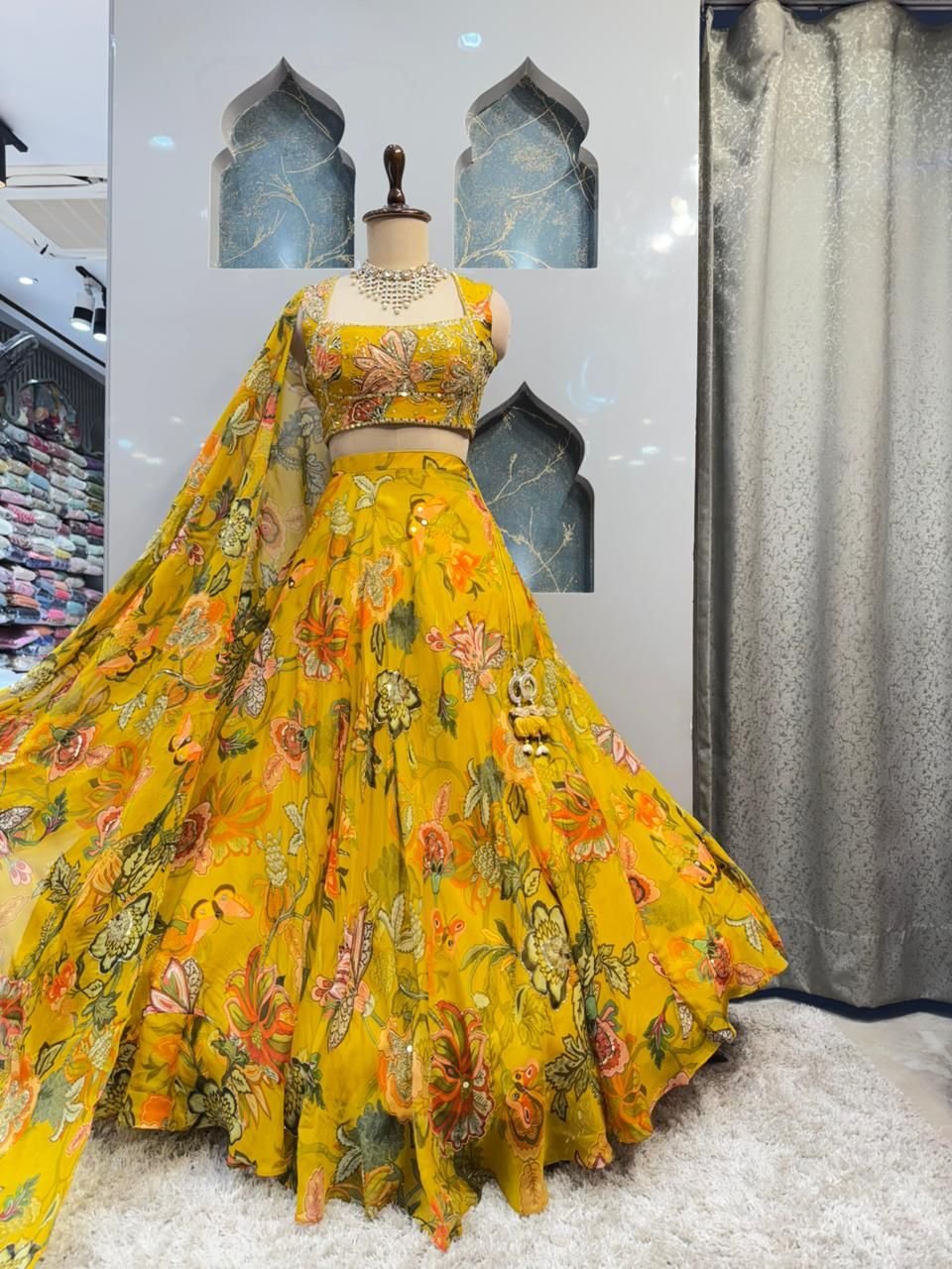 "SUNSHINE YELLOW FLORAL PRINTED LEHENGA" image 3