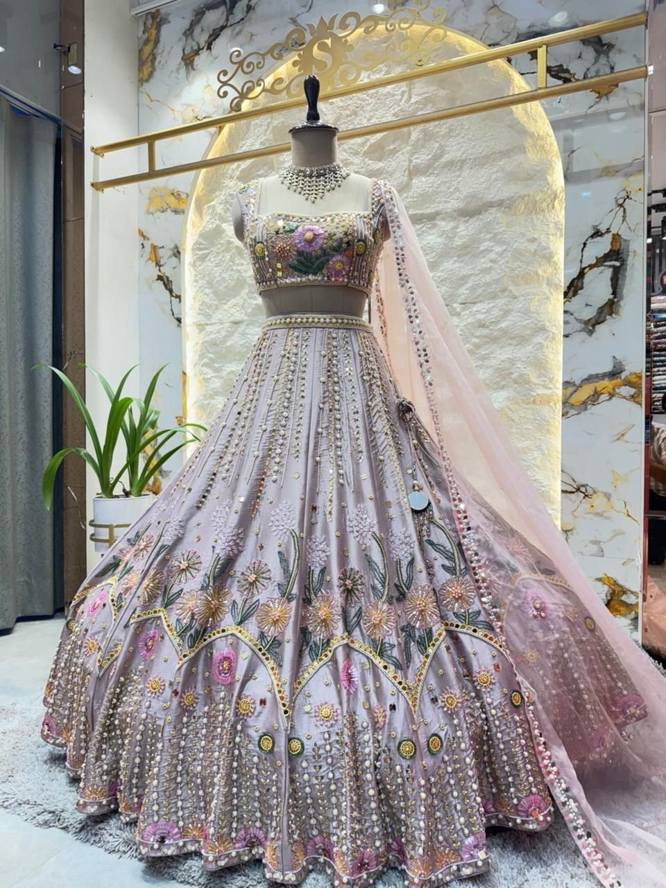"BLUSH BLOSSOM EMBROIDERED LEHENGA" image 0