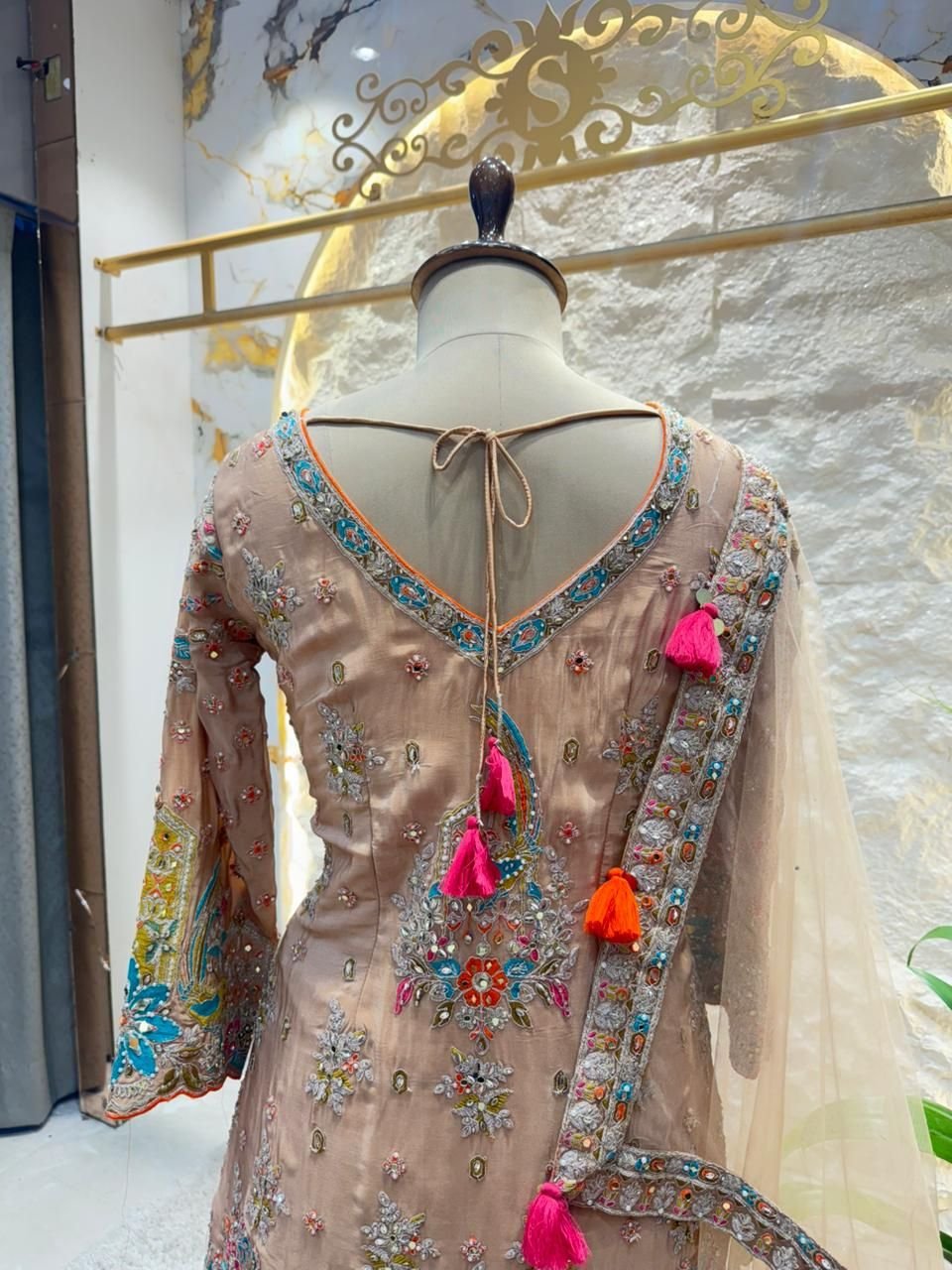 "NOOR-E PASTEL EMBROIDERED SHARARA" image 5