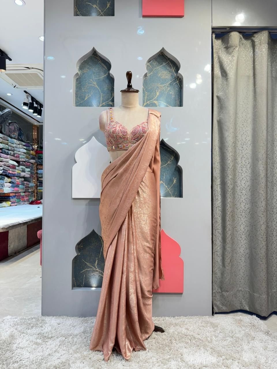 "ROSE GOLD PRE DRAPED SAREE" image 0
