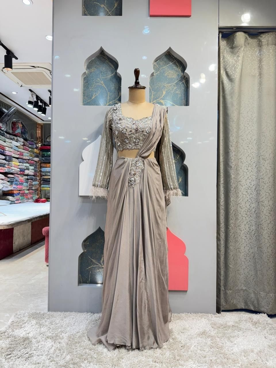 "MODERN ELEGANCE EMBROIDERED DRAPE SAREE" image 0