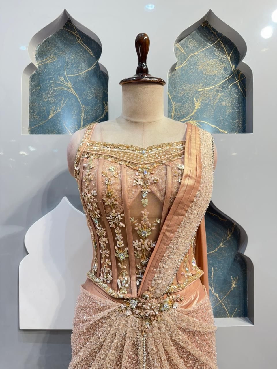 "BLUSH PEACH LUXE DRAPE SAREE" image 1