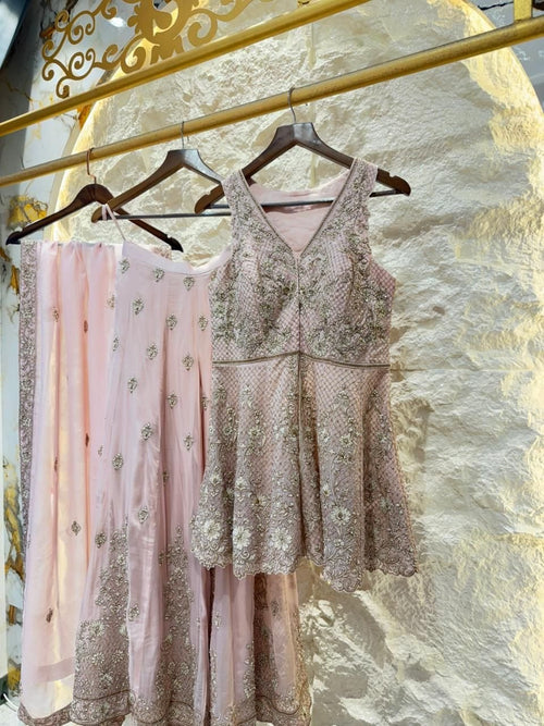 " BLUSH PINK EMBROIDERED SHARARA GARARA SUIT" image 0