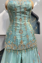 "AQUA NOOR EMBROIDERED SHARARA SET" image 4
