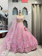 "BLUSH PINK FLORAL EMBROIDERED LEHENGE" image 0