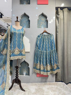 "ROYAL TEAL EMBROIDERED SHARARA" image 0