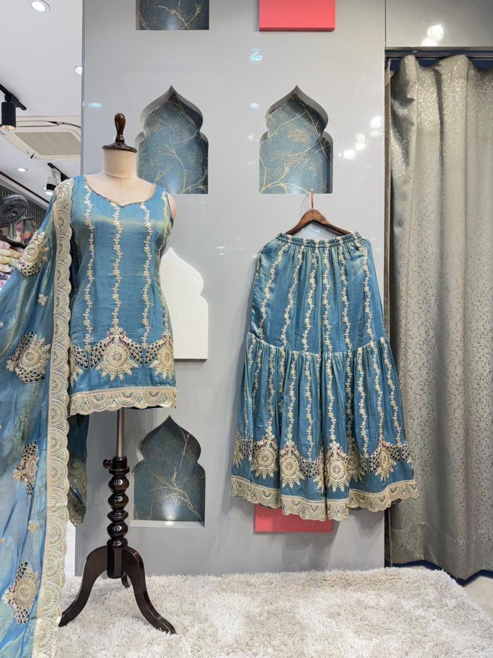 "ROYAL TEAL EMBROIDERED SHARARA" image 0