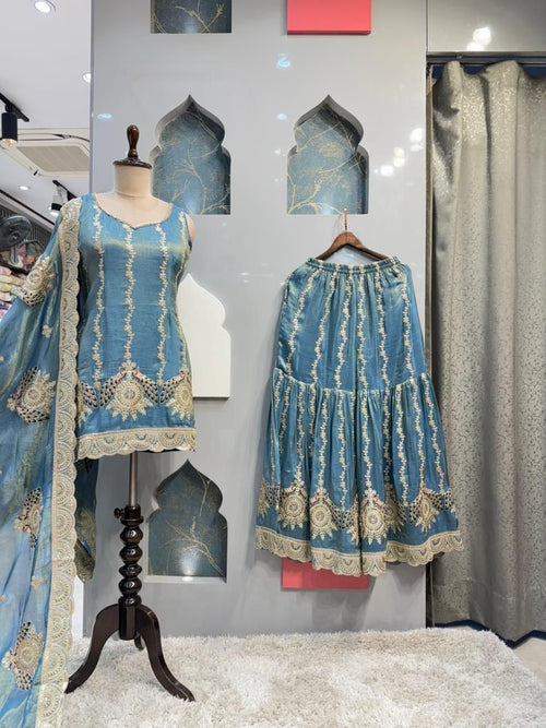 "ROYAL TEAL EMBROIDERED SHARARA" image 0