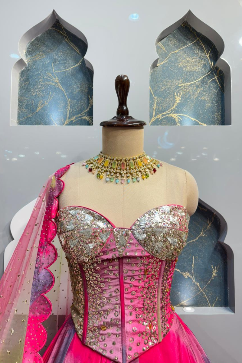 "RANGREZ PINK OMBRE LEHENGA" image 1
