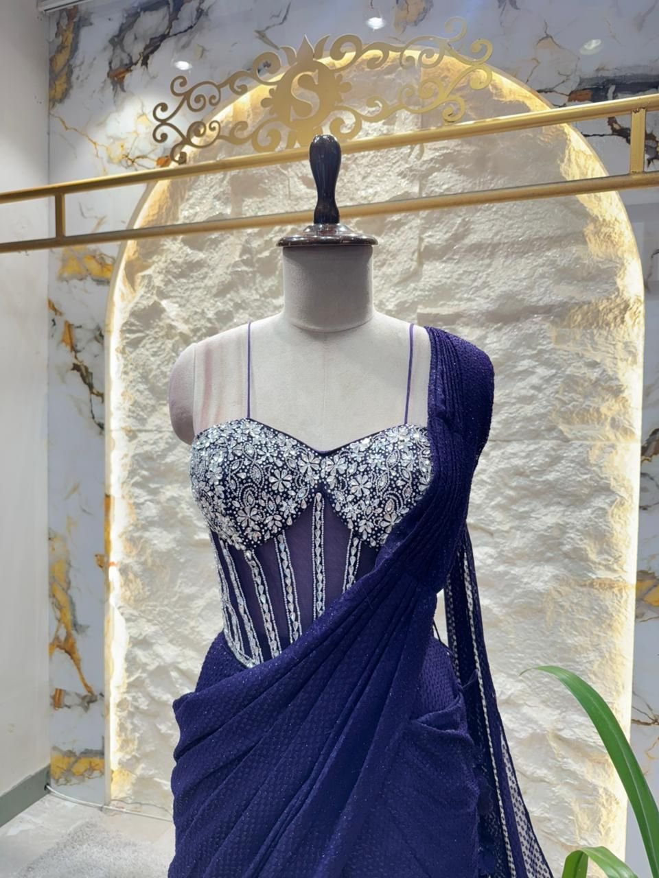 "MIDNIGHT ROYALE EMBELLISHED DRAPE SAREE" image 1