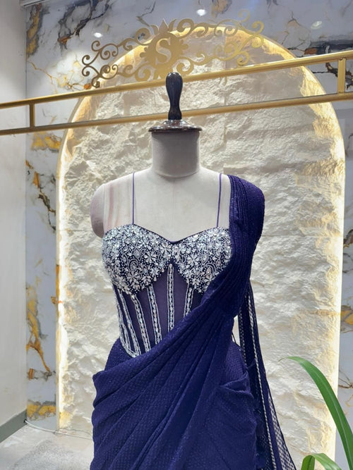 "MIDNIGHT ROYALE EMBELLISHED DRAPE SAREE" image 1