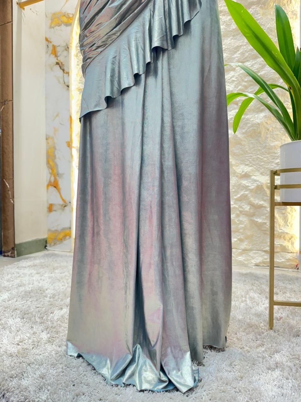 "STEEL GREY SHIMMER DRAPE SAREE" image 3
