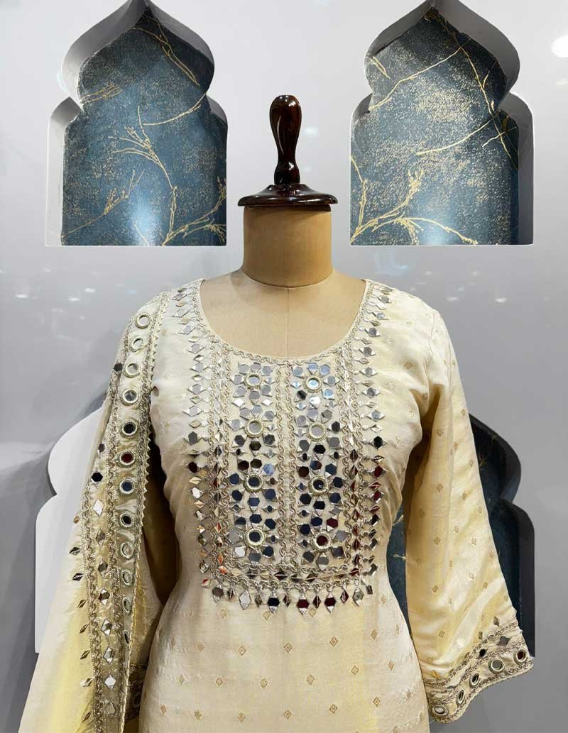 IVORY MIRRORWORK SHARARA SET image 1