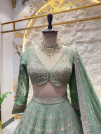 "MINT GREEN ROYAL EMBROIDERED LEHENGA" image 1