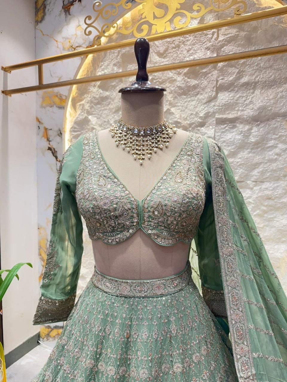 "MINT GREEN ROYAL EMBROIDERED LEHENGA" image 1