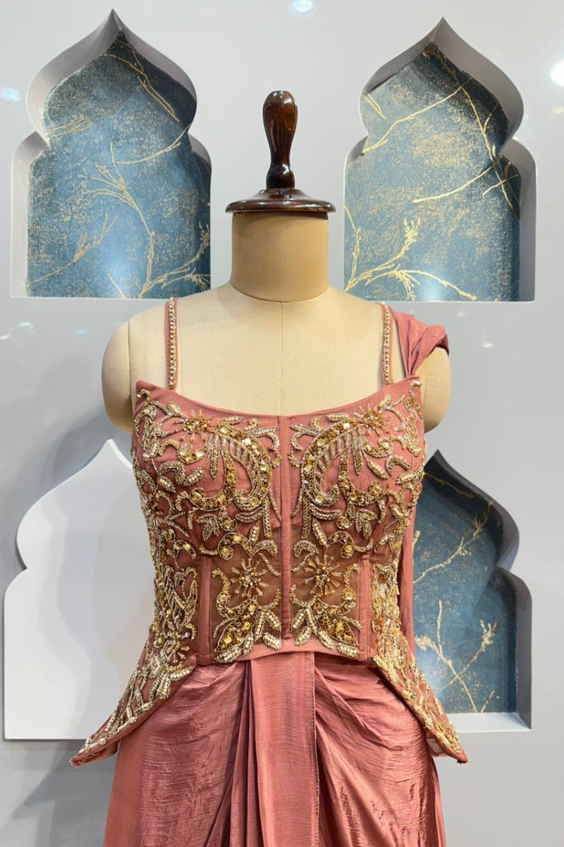 "RUST ROSE DRAPED INDO WESTERN" image 1