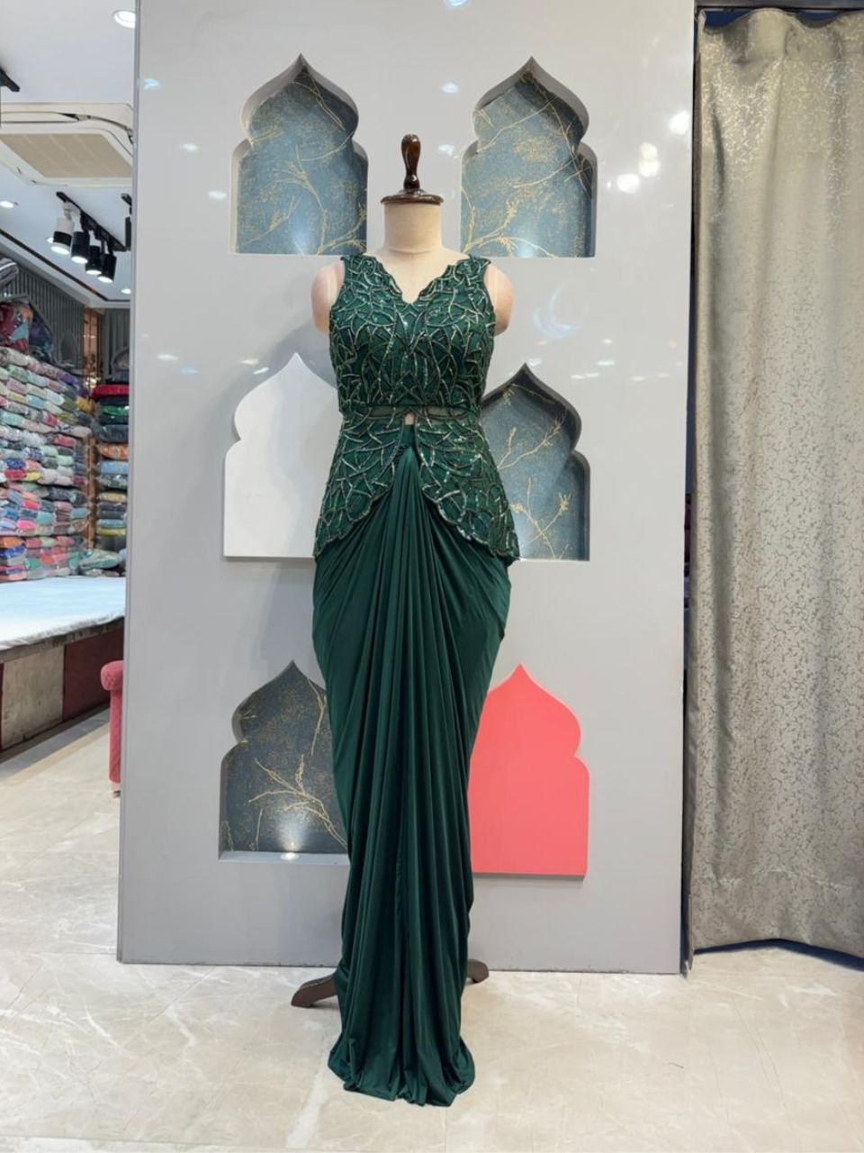 "ROYAL FOREST GREEN DRAPE ENSEMBLE" image 0