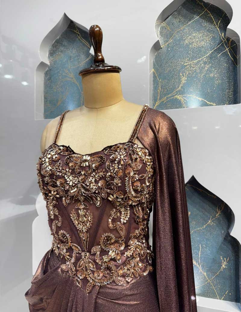 "BRONZE ROYALE DRAPE SAREE" image 2