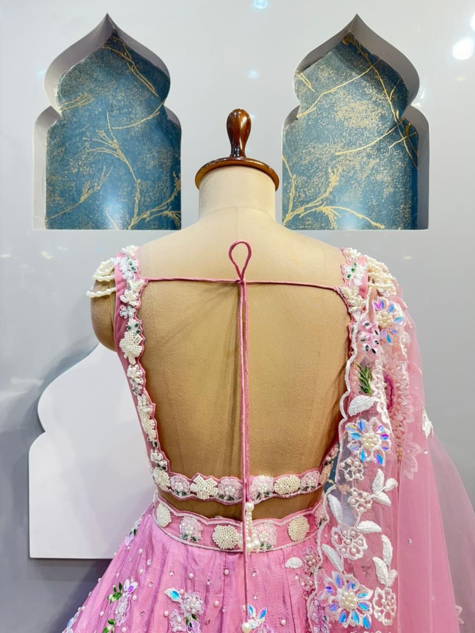 "BLUSH PINK FLORAL EMBROIDERED LEHENGE" image 5