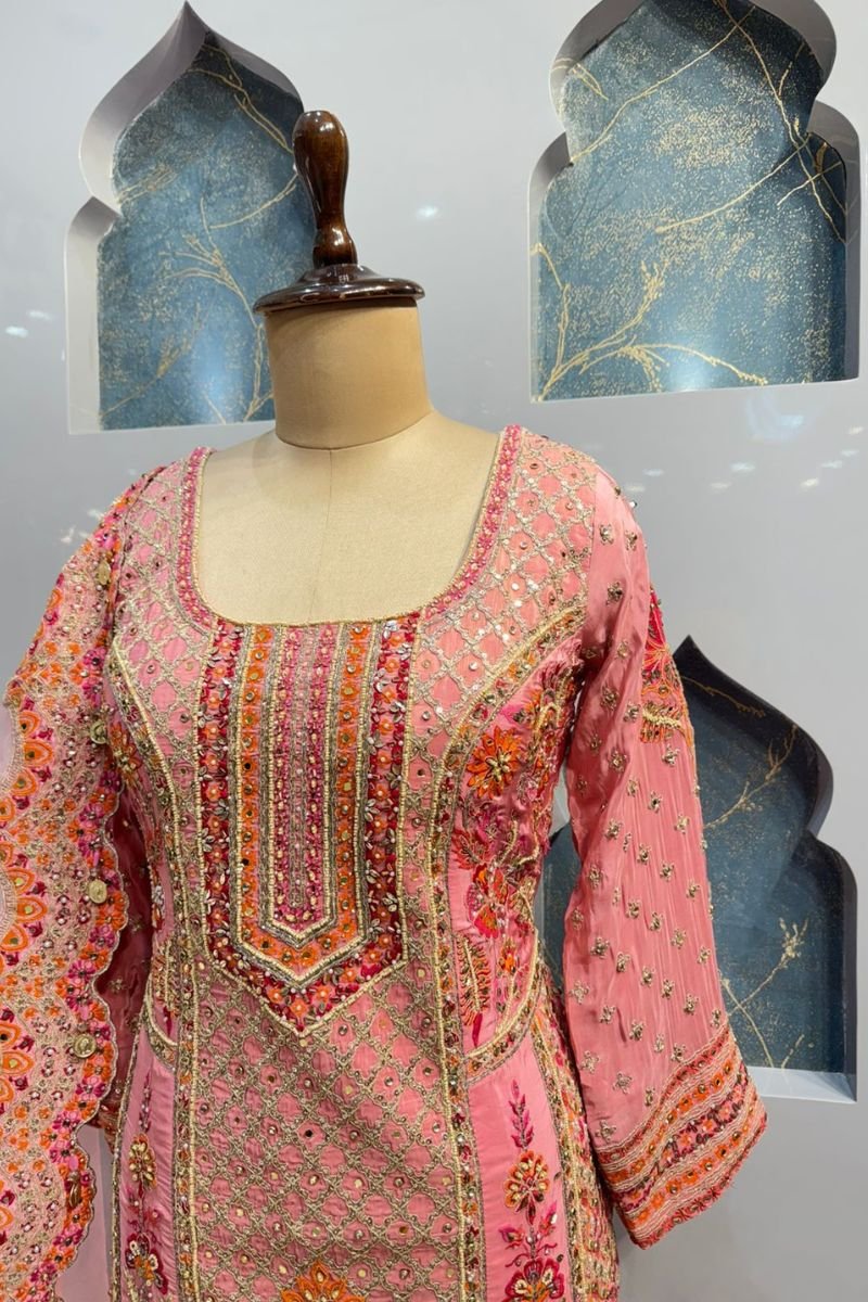 "BLUSH PINK REGAL EMBROIDERED SHARARA" image 3