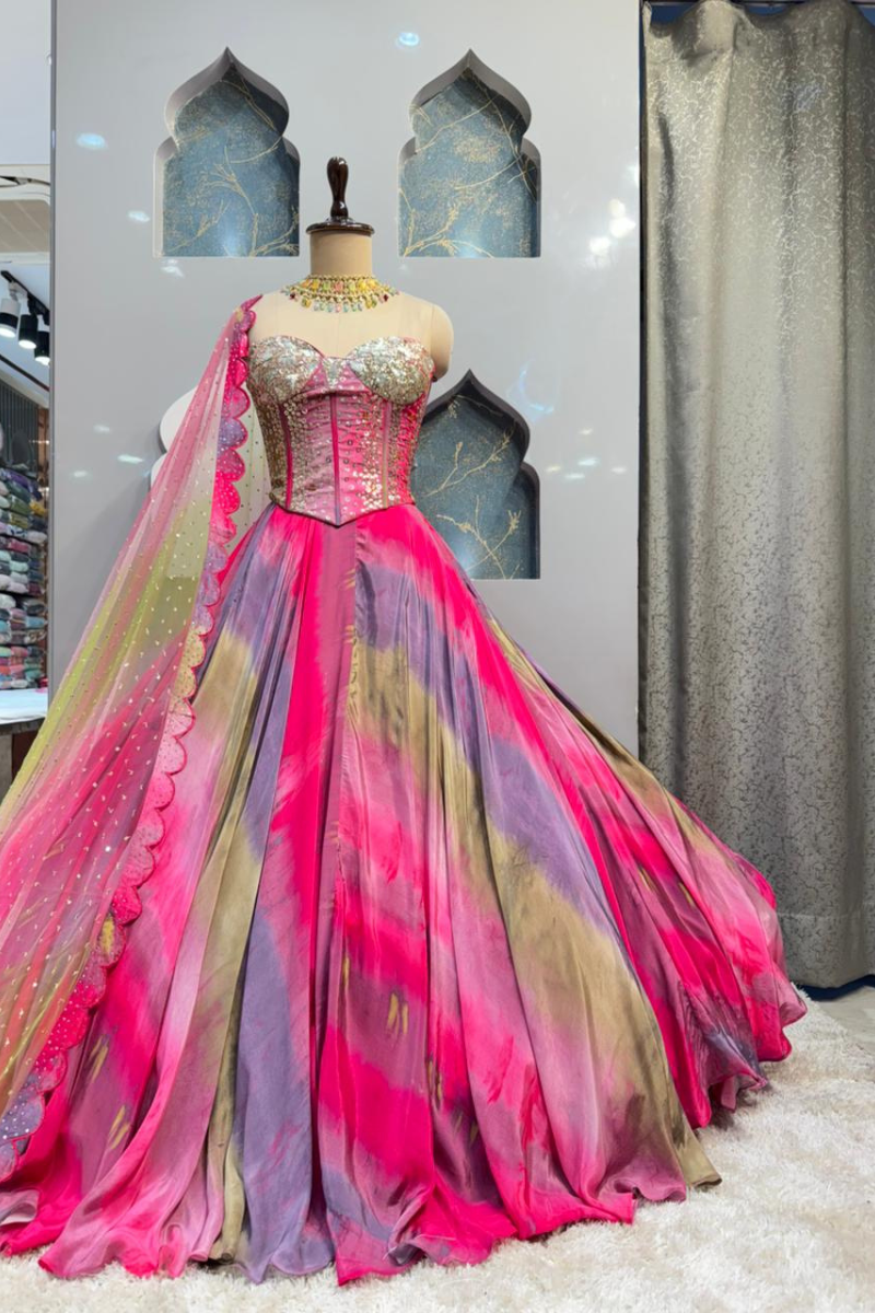 "RANGREZ PINK OMBRE LEHENGA" image 4