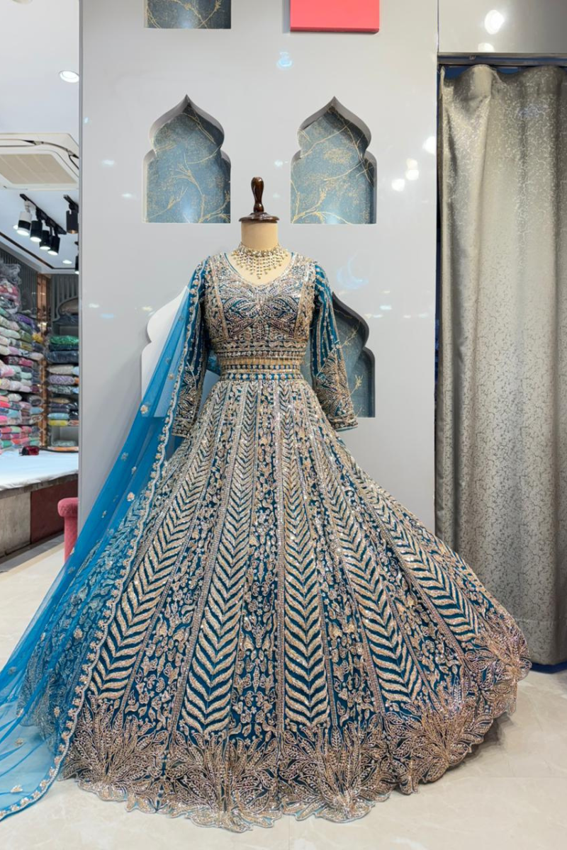 "ROYAL TEAL ZARI MAJESTY LEHENGA" image 0