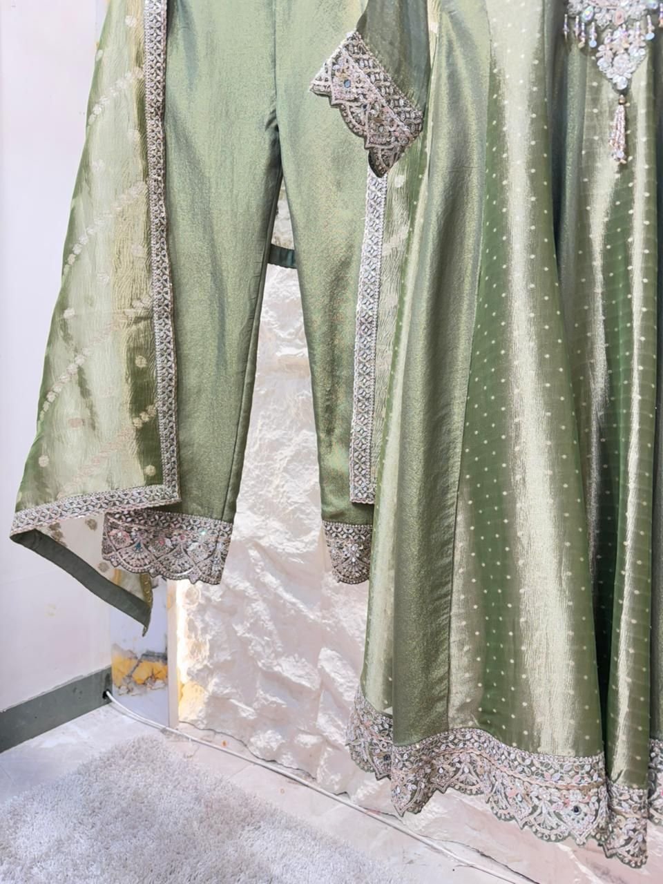 "OLIVE GREEN EMBROIDERED ANARKALI" image 3