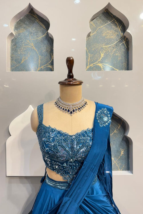 "ROYAL BLUE SCULPTED LEHENGA" image 1