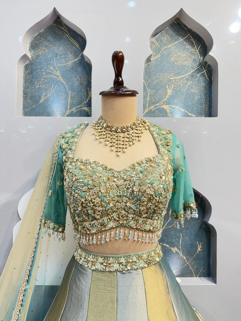 "AQUA GOLD REGAL PANELLED LEHENGA" image 1