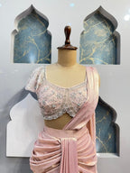"BLUSH VELVET DRAPE SAREE" image 1